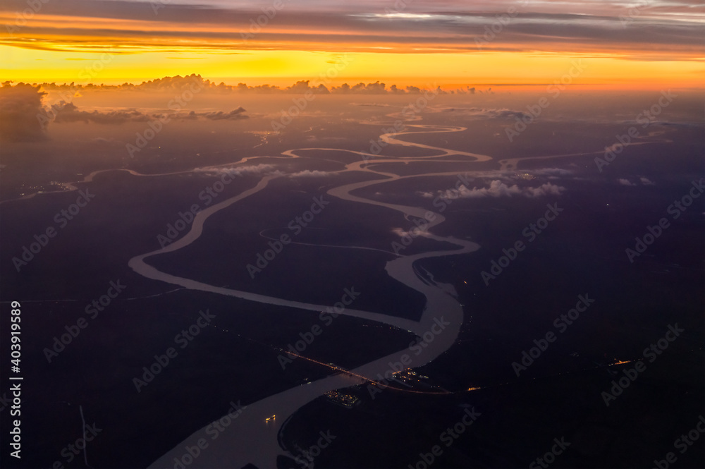 Sunset above the Parana River Delta near Buenos Aires in Argentina