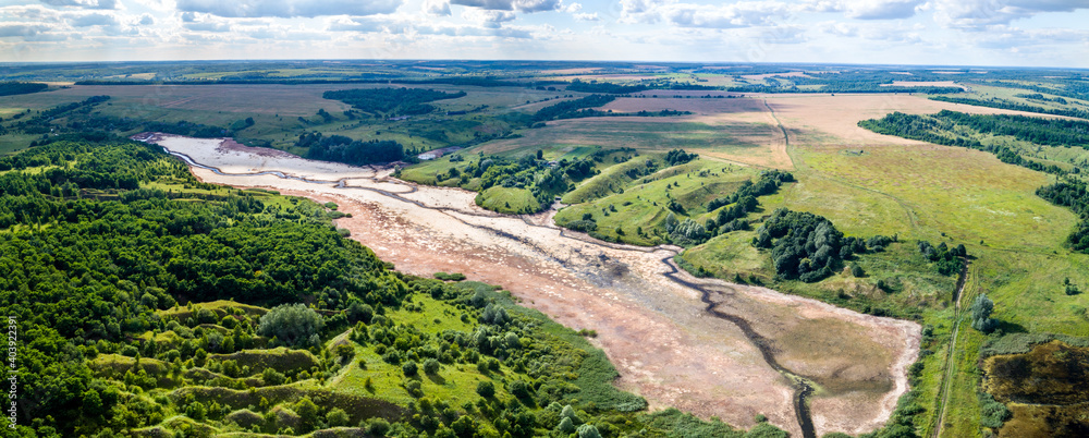 Aerial view of river in Central Black Earth Region - Kursk Oblast, Russia