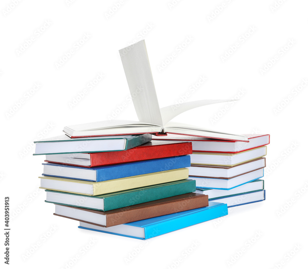 Many books on white background