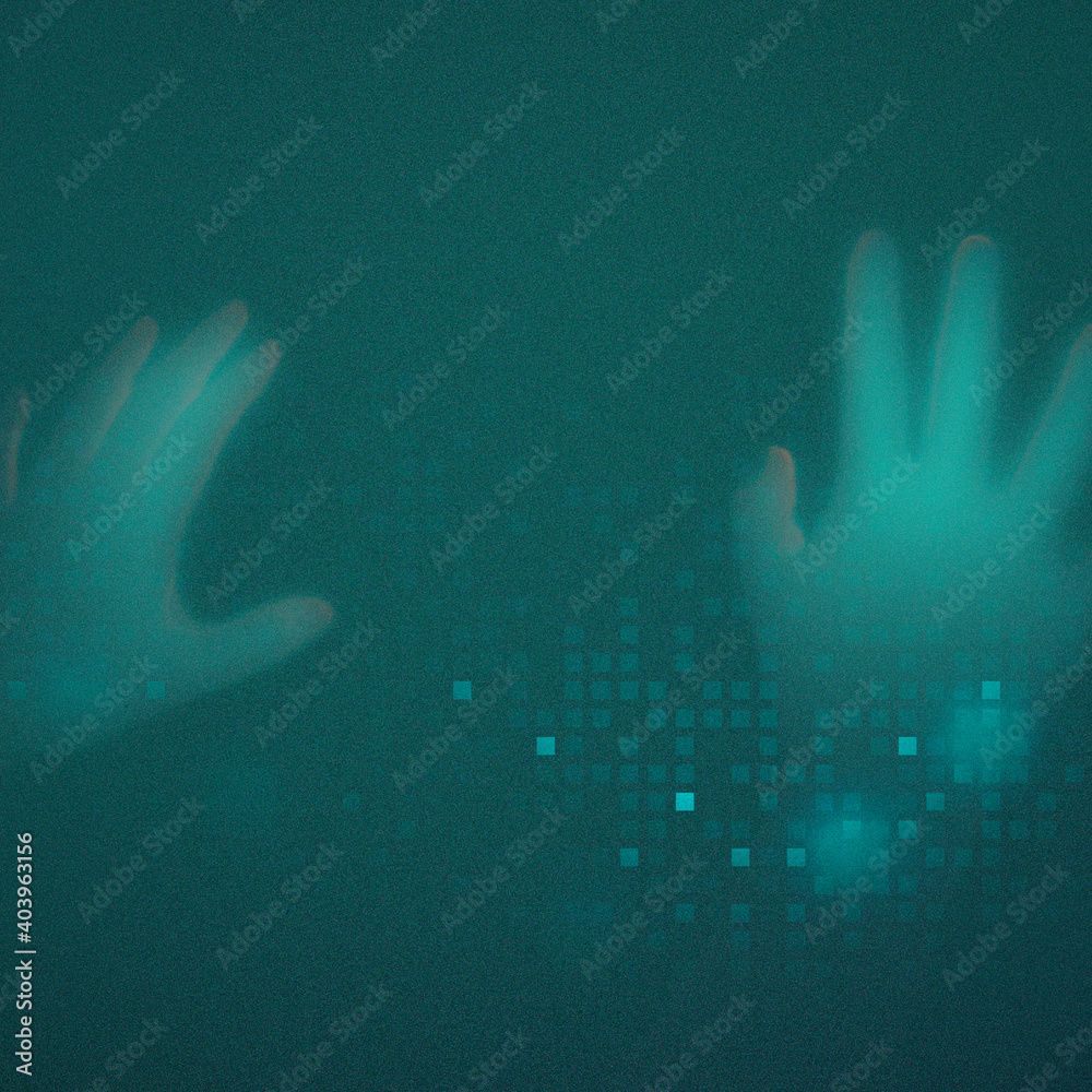 Hands disappearing behind green transparent screen