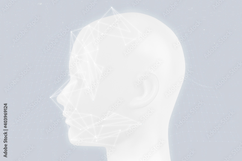 Robotic AI head with hologram network connection smart technology