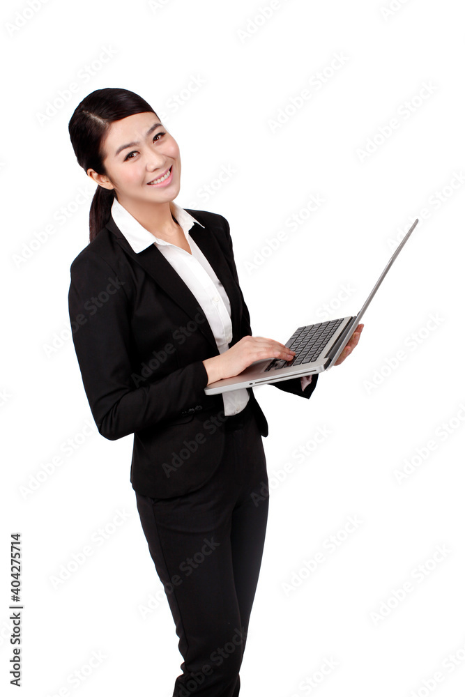 A young Business woman holding a laptop 