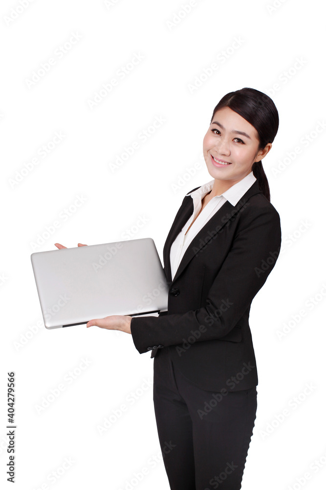 A young Business woman holding a laptop