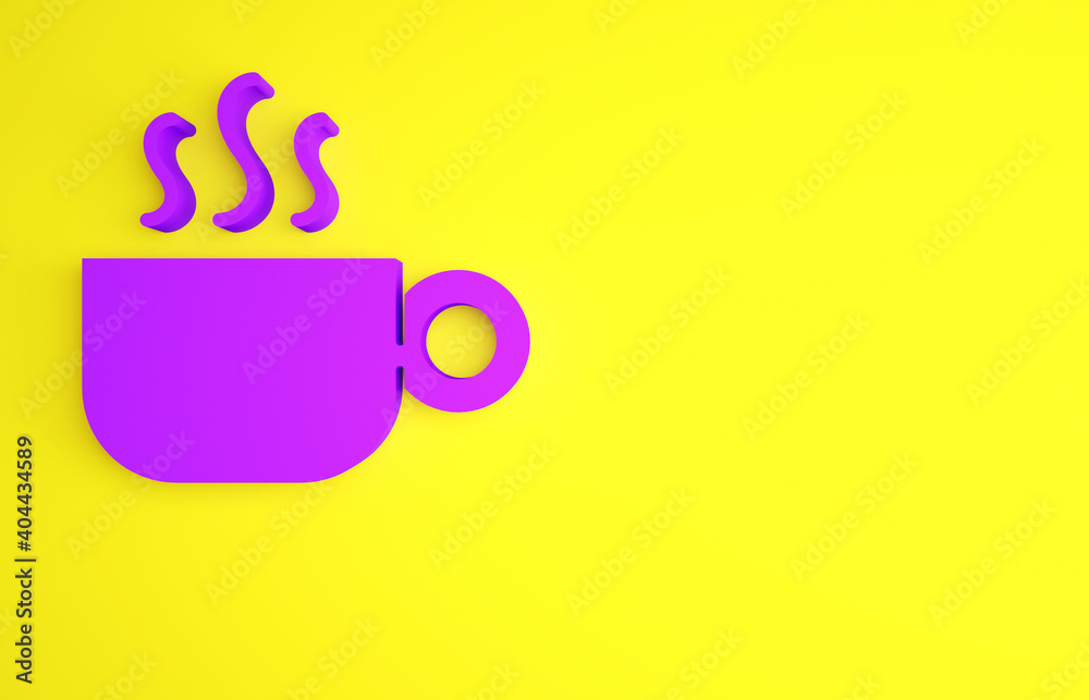 Purple Coffee cup icon isolated on yellow background. Tea cup. Hot drink coffee. Minimalism concept.