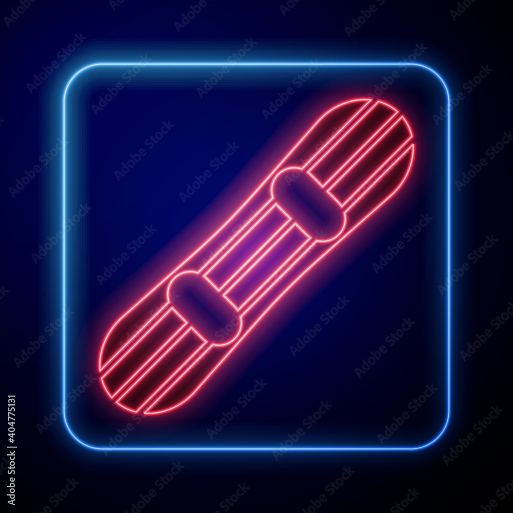 Glowing neon Snowboard icon isolated on blue background. Snowboarding board icon. Extreme sport. Spo