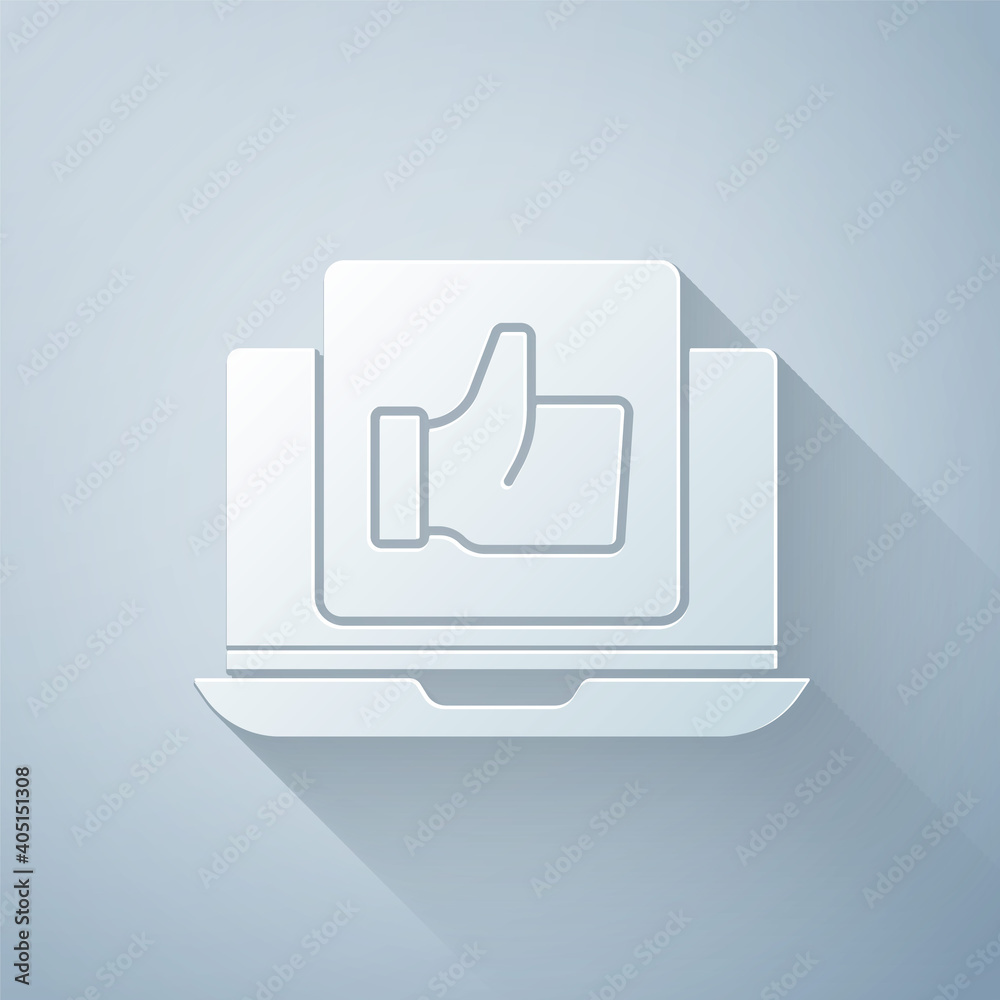 Paper cut Hand like icon isolated on grey background. Paper art style. Vector.