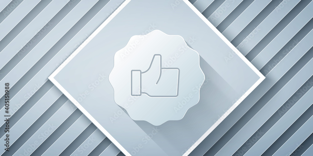 Paper cut Hand thumb up icon isolated on grey background. Paper art style. Vector.