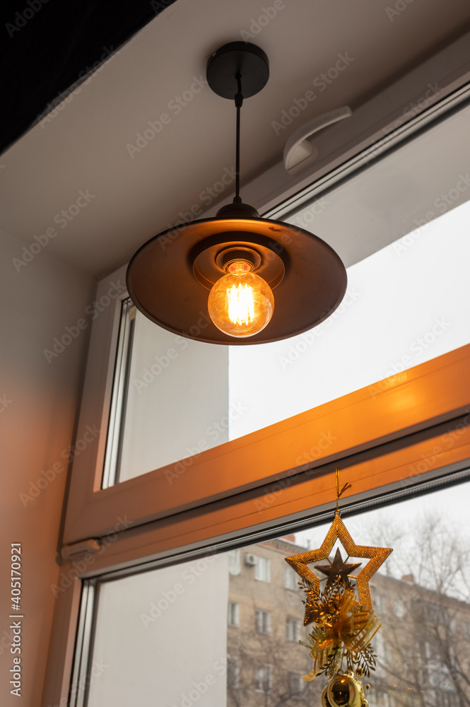 old decorative lamp in the room on the ceiling