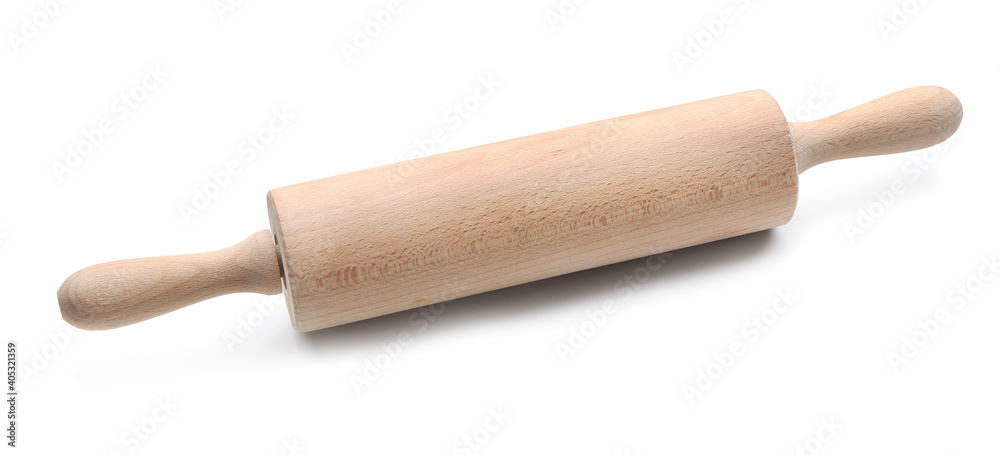 Wooden rolling pin on white background