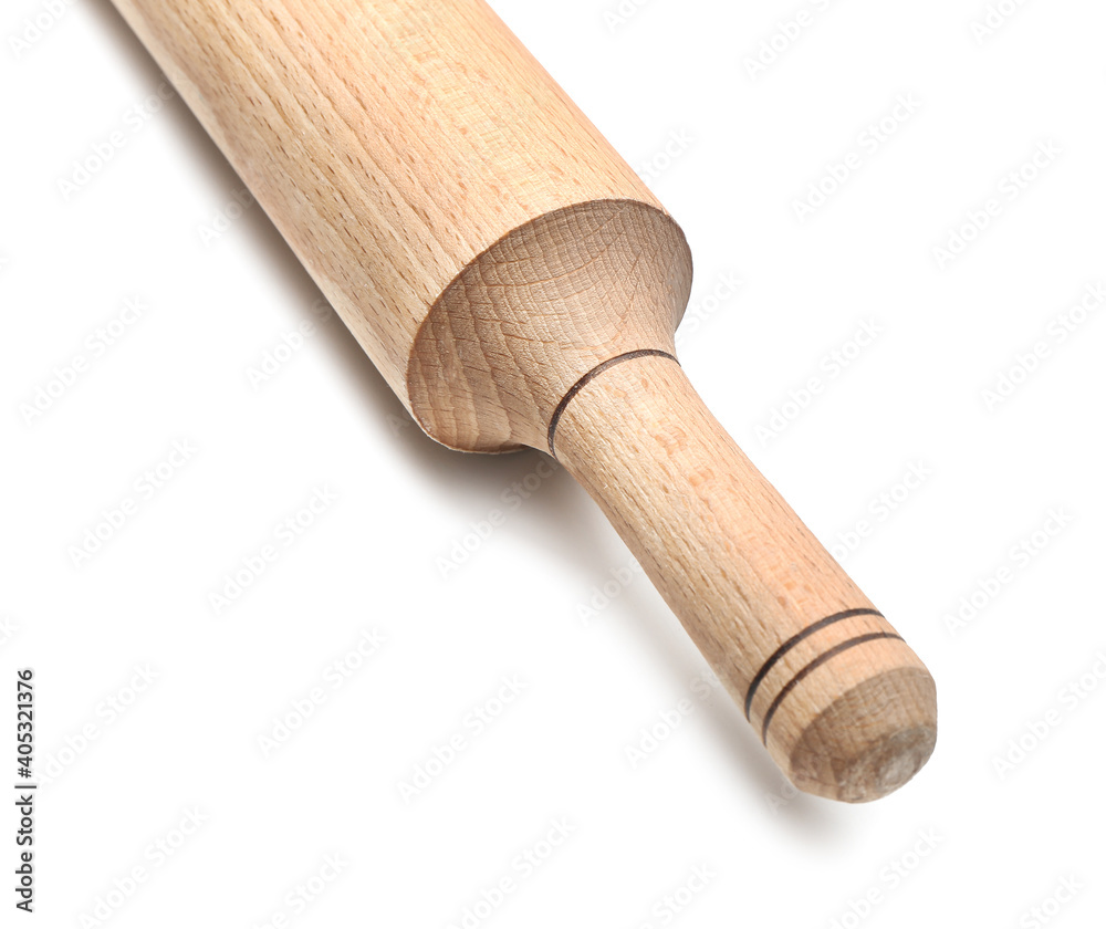 Wooden rolling pin on white background