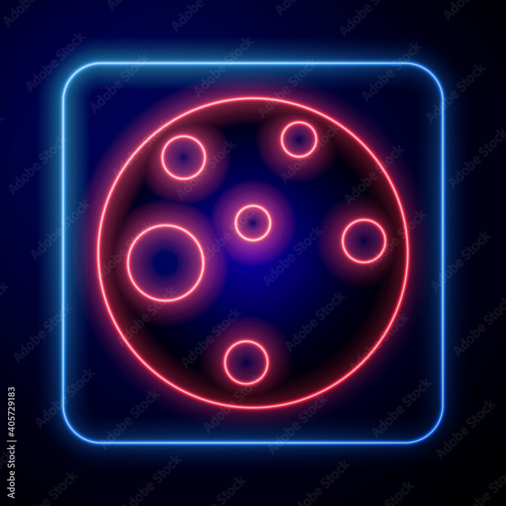 Glowing neon Planet Mars icon isolated on blue background. Vector.