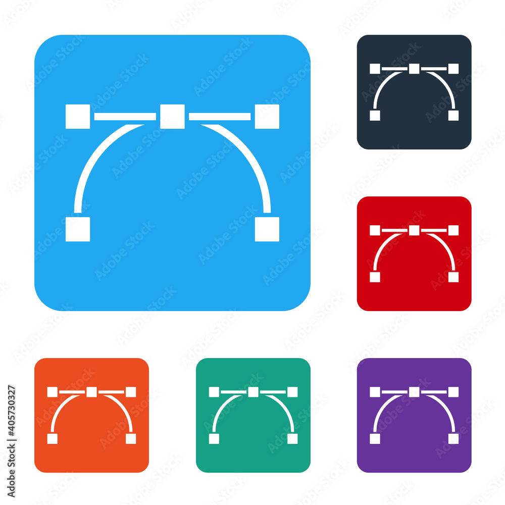 白色贝塞尔曲线图标隔离在白色背景上。画笔工具图标。将图标设置为彩色方形按钮