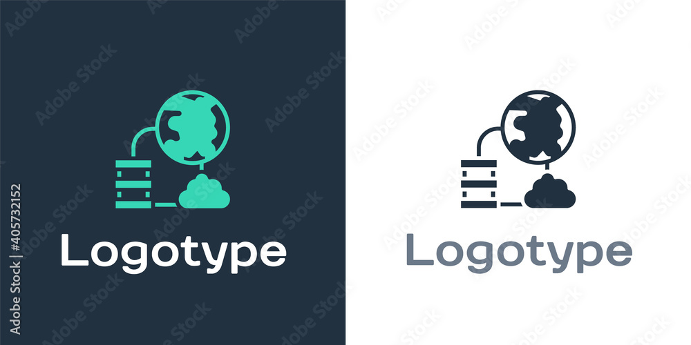 Logotype网络云连接图标隔离在白底上。社交技术。云计算