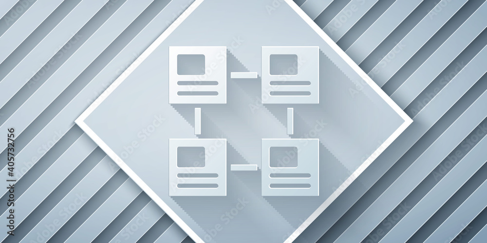 Paper cut Business hierarchy organogram chart infographics icon isolated on grey background. Corpora