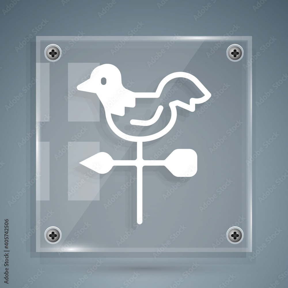 White Rooster weather vane icon isolated on grey background. Weathercock sign. Windvane rooster. Squ