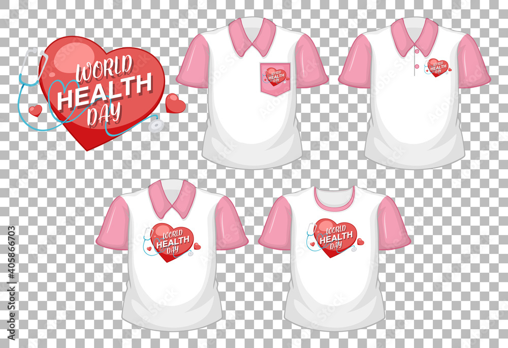 World health day logo with set of different shirts isolated on transparent background