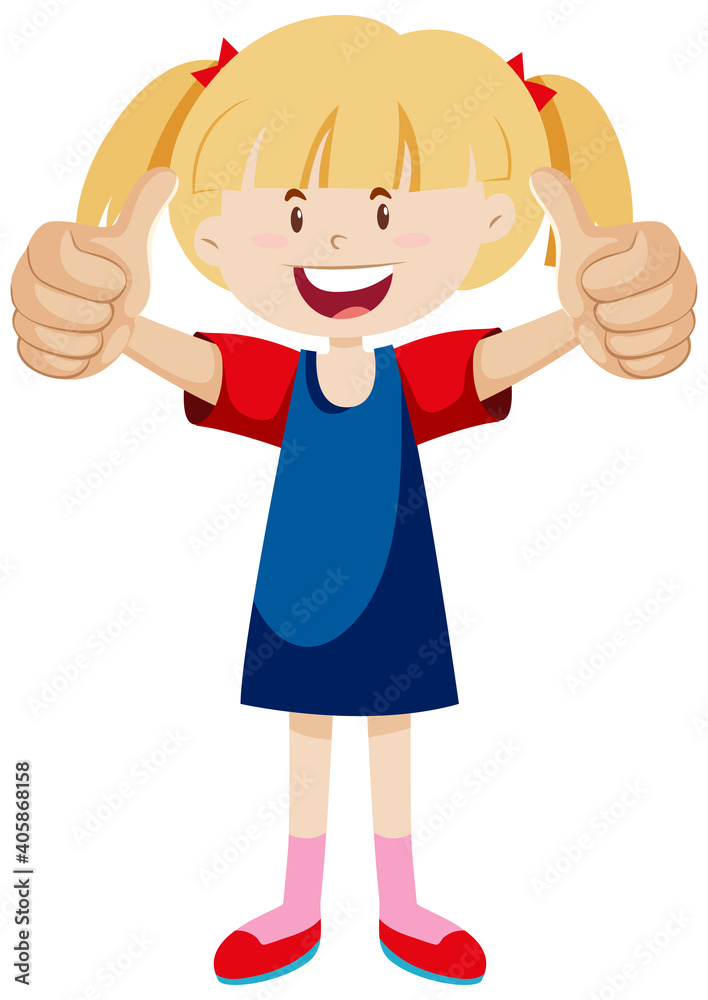 A girl with thumbs up posing in happy mood isolated