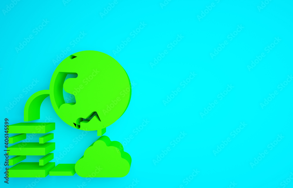 Green Network cloud connection icon isolated on blue background. Social technology. Cloud computing 