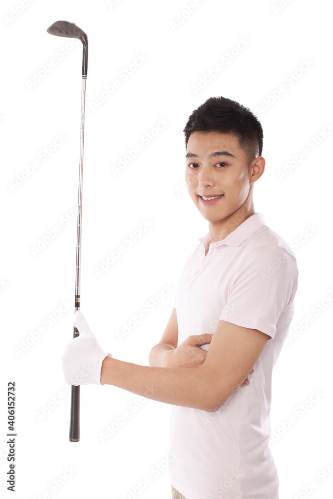 Portrait of young Male player holding golf club