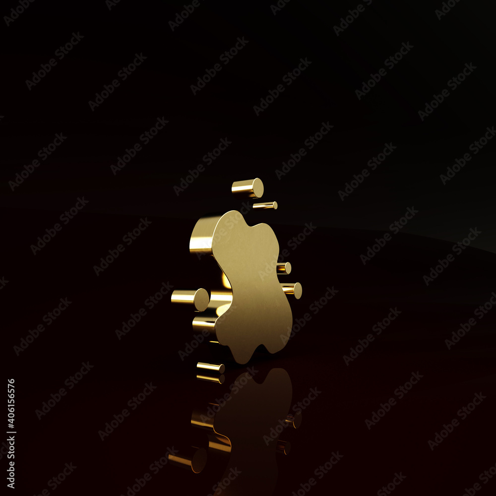 Gold Water spill icon isolated on brown background. Minimalism concept. 3d illustration 3D render.