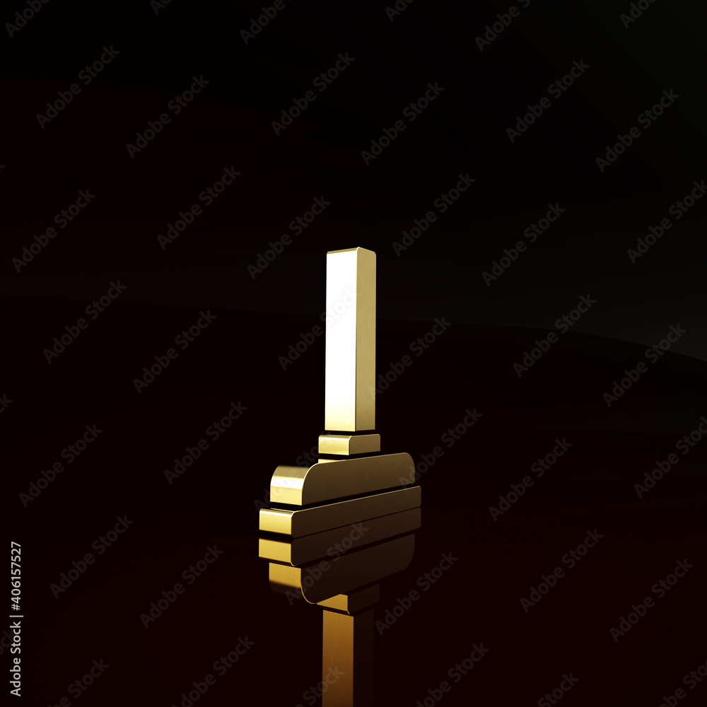 Gold Rubber plunger with wooden handle for pipe cleaning icon isolated on brown background. Toilet p