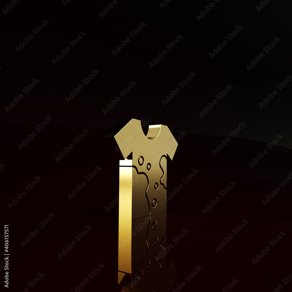 Gold Dirty t-shirt icon isolated on brown background. Minimalism concept. 3d illustration 3D render.