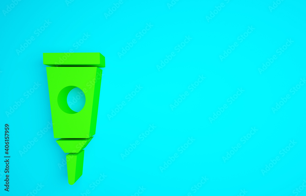 Green Cream or lotion cosmetic tube icon isolated on blue background. Body care products for woman. 