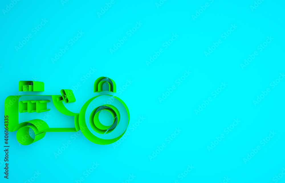 Green Tractor icon isolated on blue background. Minimalism concept. 3d illustration 3D render.