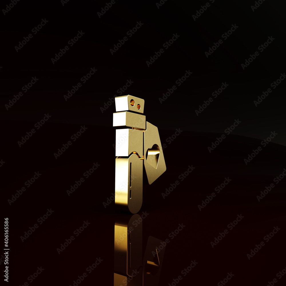 Gold Bottle with love potion icon isolated on brown background. Valentines day symbol. Minimalism co