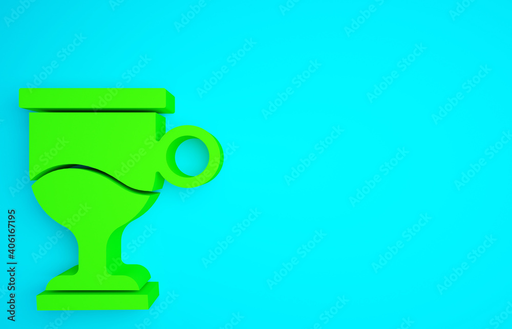 Green Mulled wine with glass of drink and ingredients icon isolated on blue background. Cinnamon sti