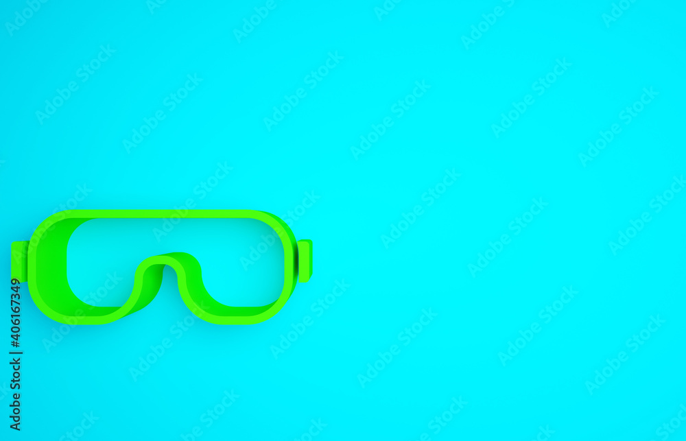 Green Ski goggles icon isolated on blue background. Extreme sport. Sport equipment. Minimalism conce