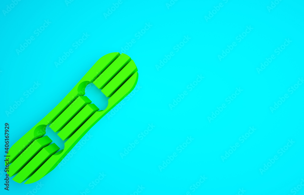 Green Snowboard icon isolated on blue background. Snowboarding board icon. Extreme sport. Sport equi