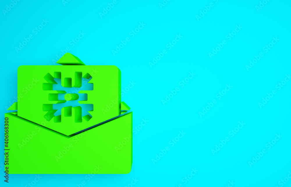 Green Christmas postcard icon isolated on blue background. Merry Christmas and Happy New Year. Minim