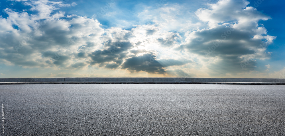 Empty asphalt road and blue sky with white clouds.Road background.