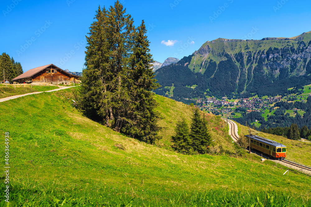 Electric tourist train on the mountain railway, Bernese Oberland, Switzerland