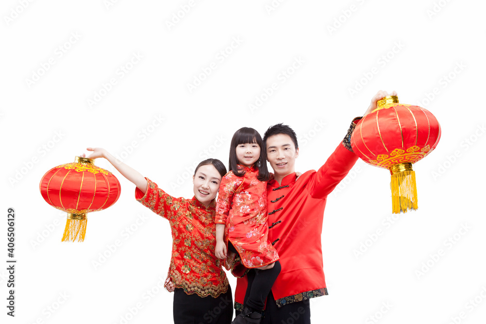 Portrait of family,father carrying daugther in arm 