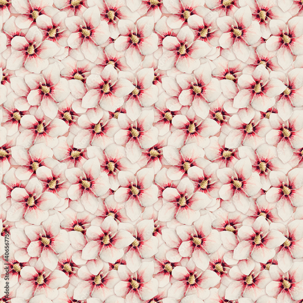 Hibiscus flower seamless pattern background remix from artworks by Megata Morikaga