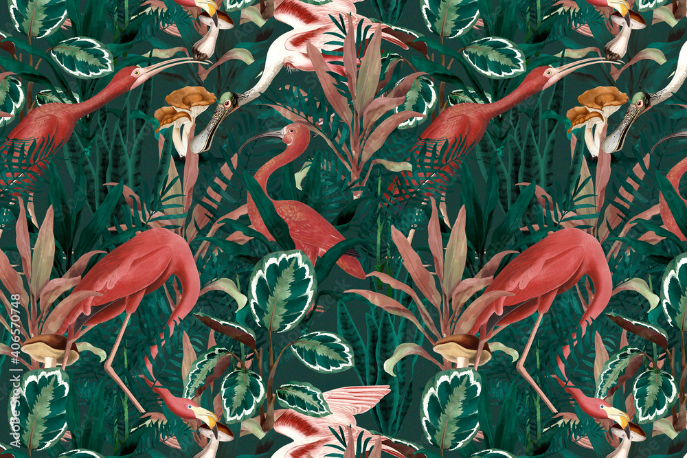 Flamingo pattern background jungle illustration