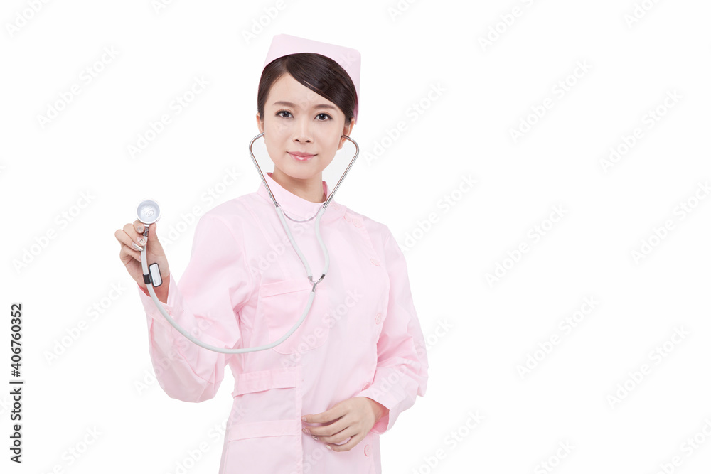 带听诊器的女护士的肖像