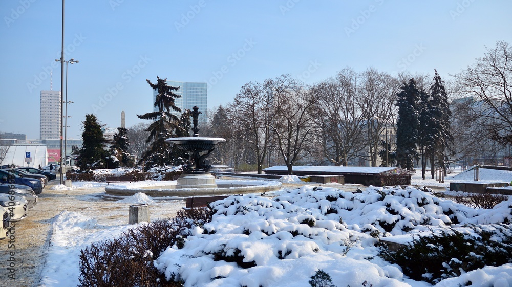 Winter in park in  city centre.