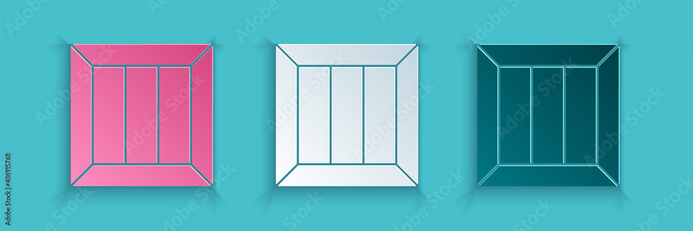 Paper cut Wooden box icon isolated on blue background. Paper art style. Vector Illustration.