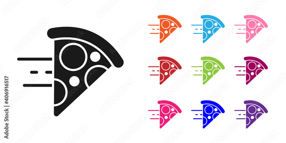 Black Online ordering and fast pizza delivery icon isolated on white background. Set icons colorful.