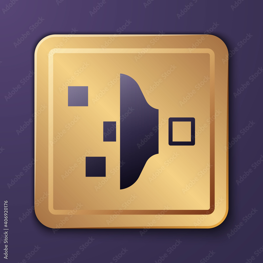 Purple Filter setting icon isolated on purple background. Gold square button. Vector.