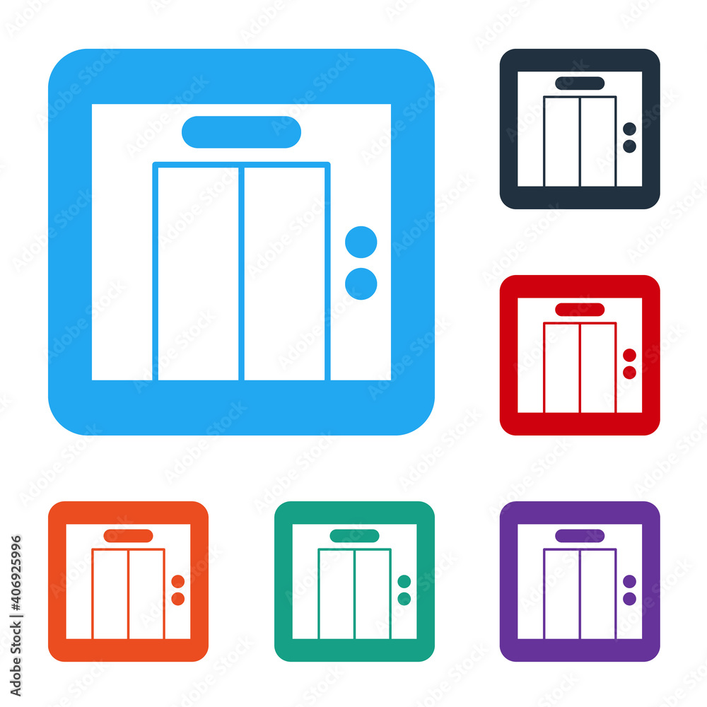 白色电梯图标隔离在白色背景上。电梯符号。将图标设置为彩色方形按钮。Ve