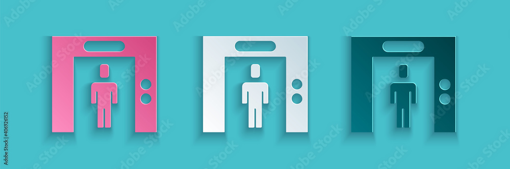 Paper cut Lift icon isolated on blue background. Elevator symbol. Paper art style. Vector.