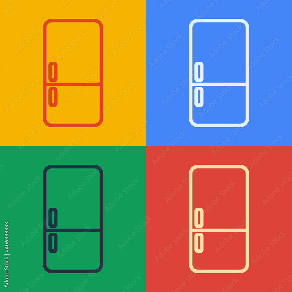 Pop art line Refrigerator icon isolated on color background. Fridge freezer refrigerator. Household 