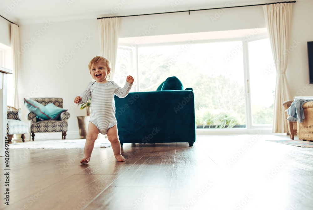 Cute baby trying to walk