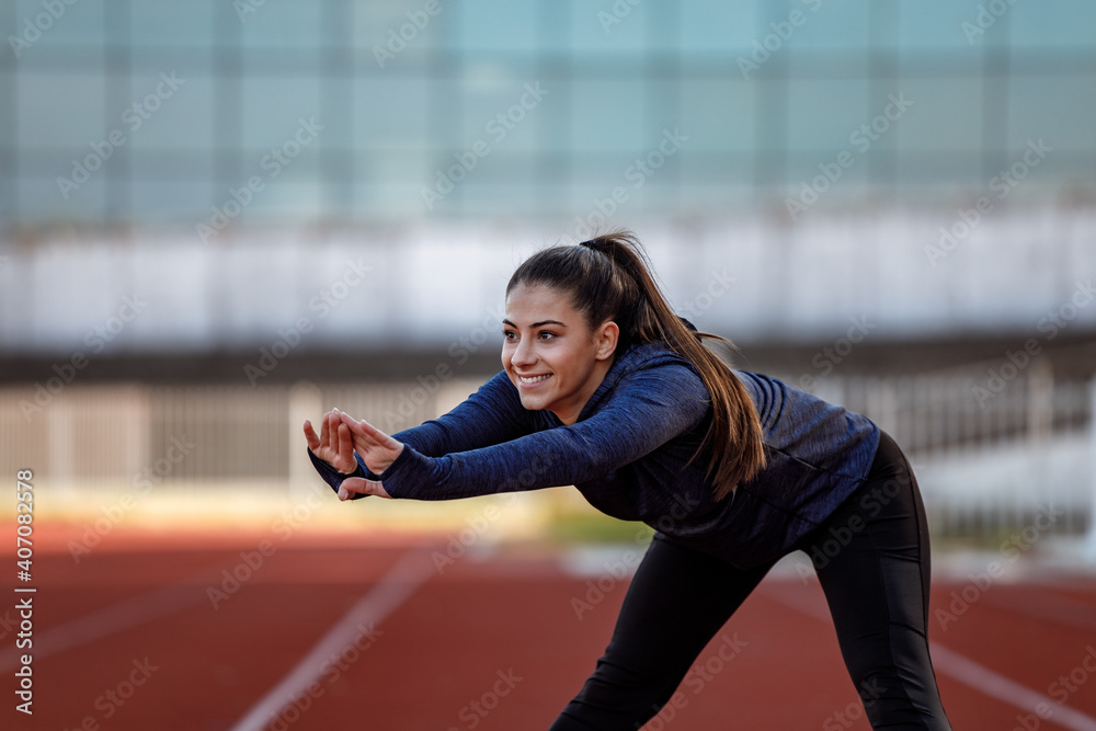 Fitness girl, smiling face.