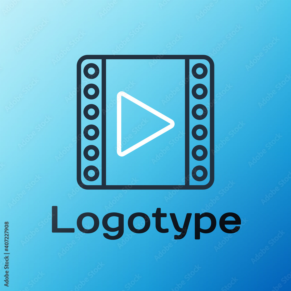 Line Play Video icon isolated on blue background. Film strip sign. Colorful outline concept. Vector 