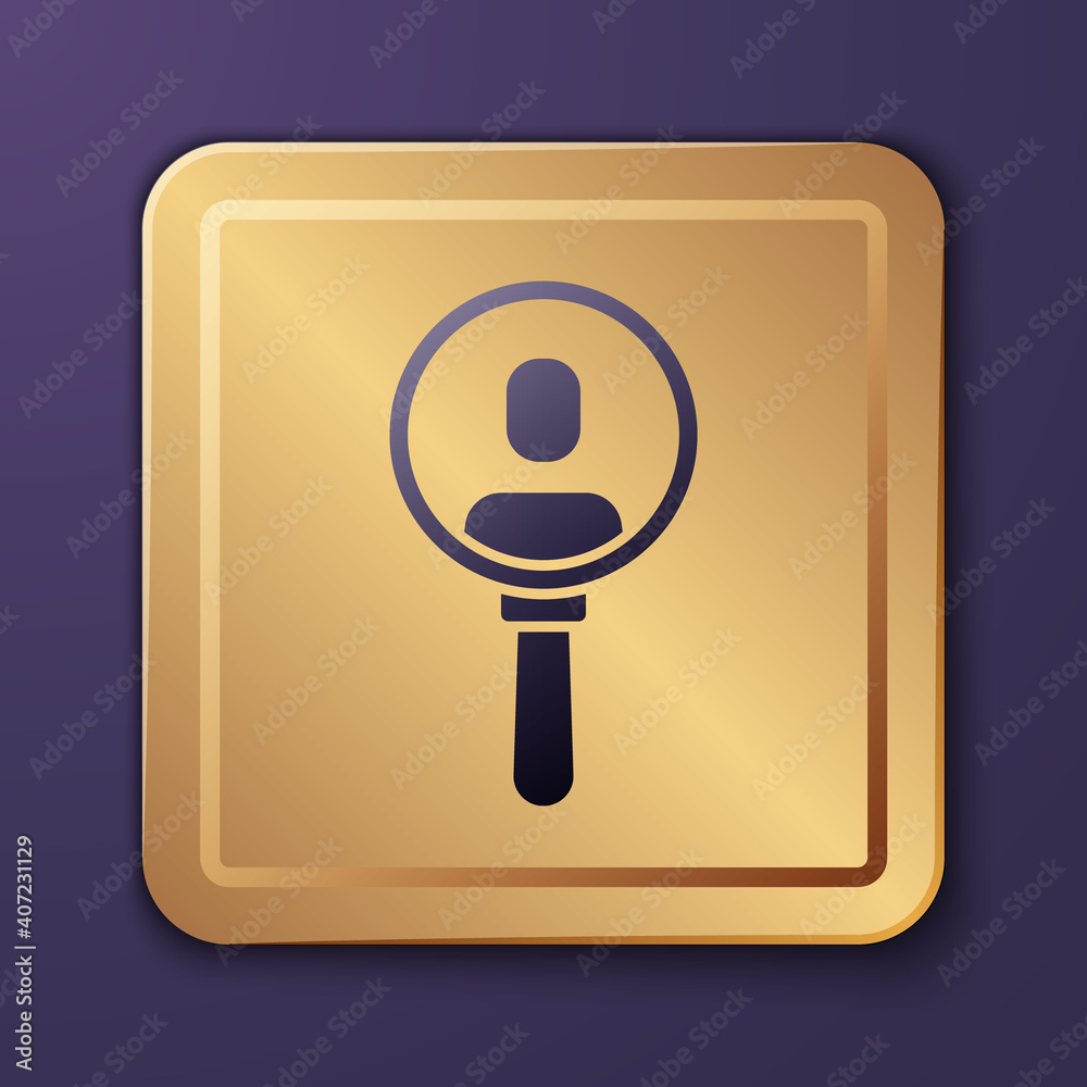 Purple Magnifying glass for search a people icon isolated on purple background. Recruitment or selec